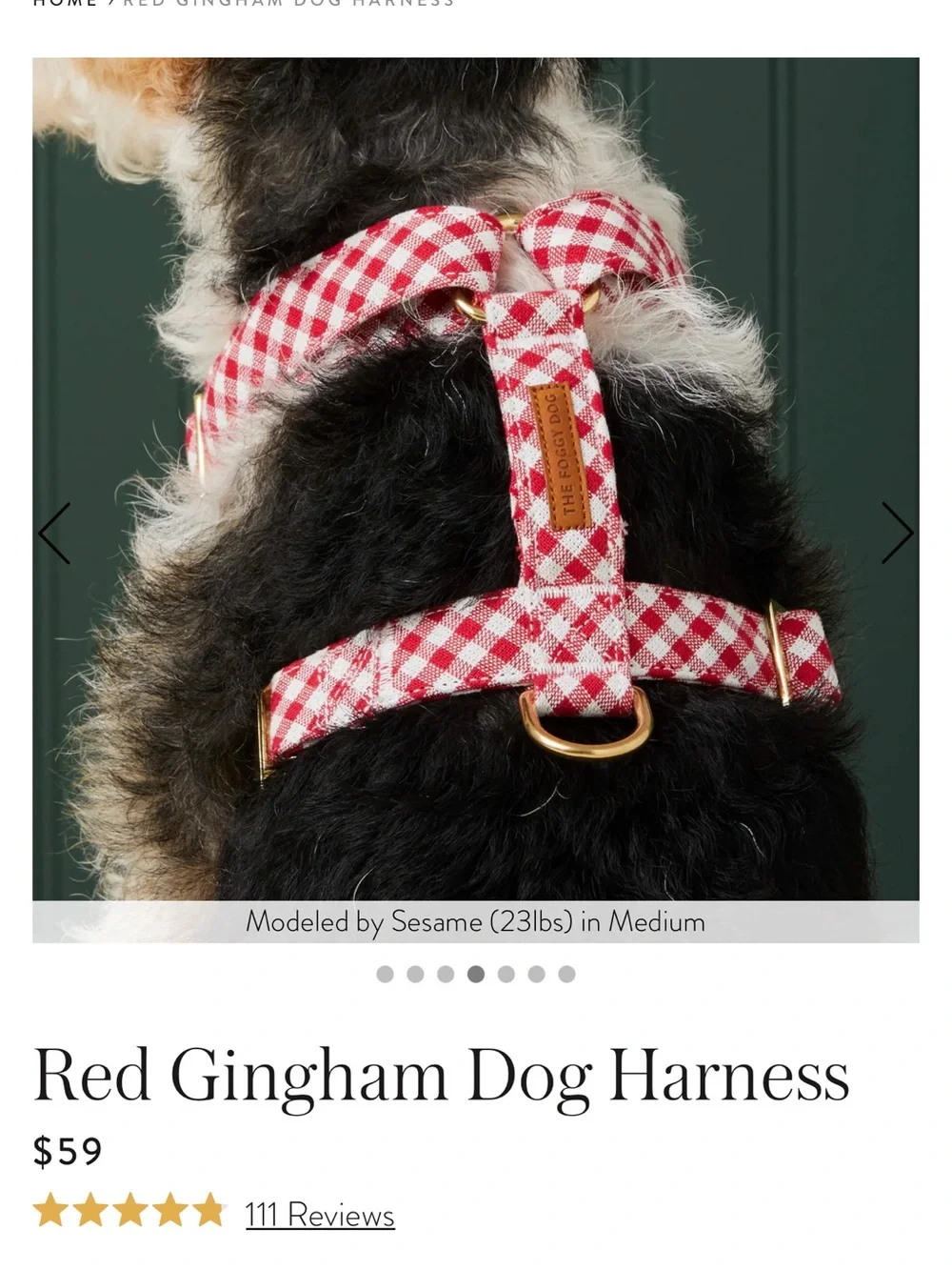 *NWOT* The Foggy Dog Red & White Gingham Dog Harness size small